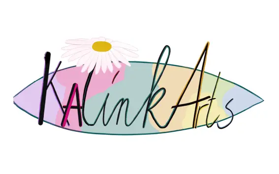 KaTinkArts Logo mit gänseblume als T und transparent buntem hintergrund